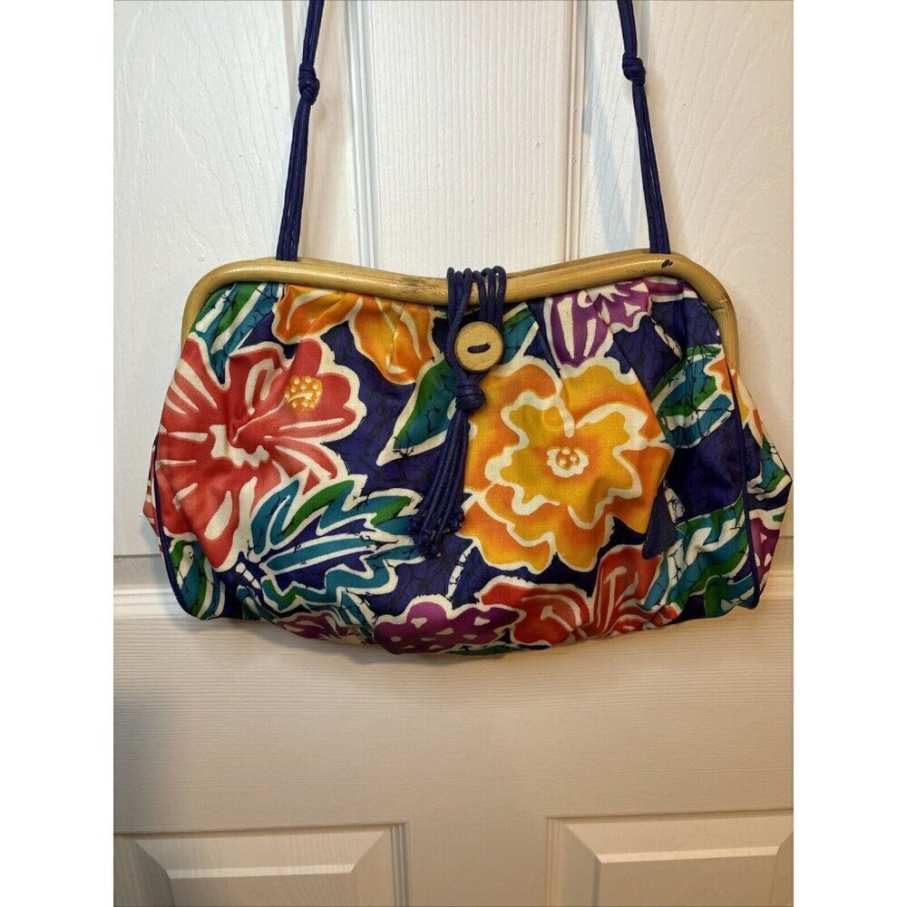 vintage liz claiborne Floral Wood Accent purse